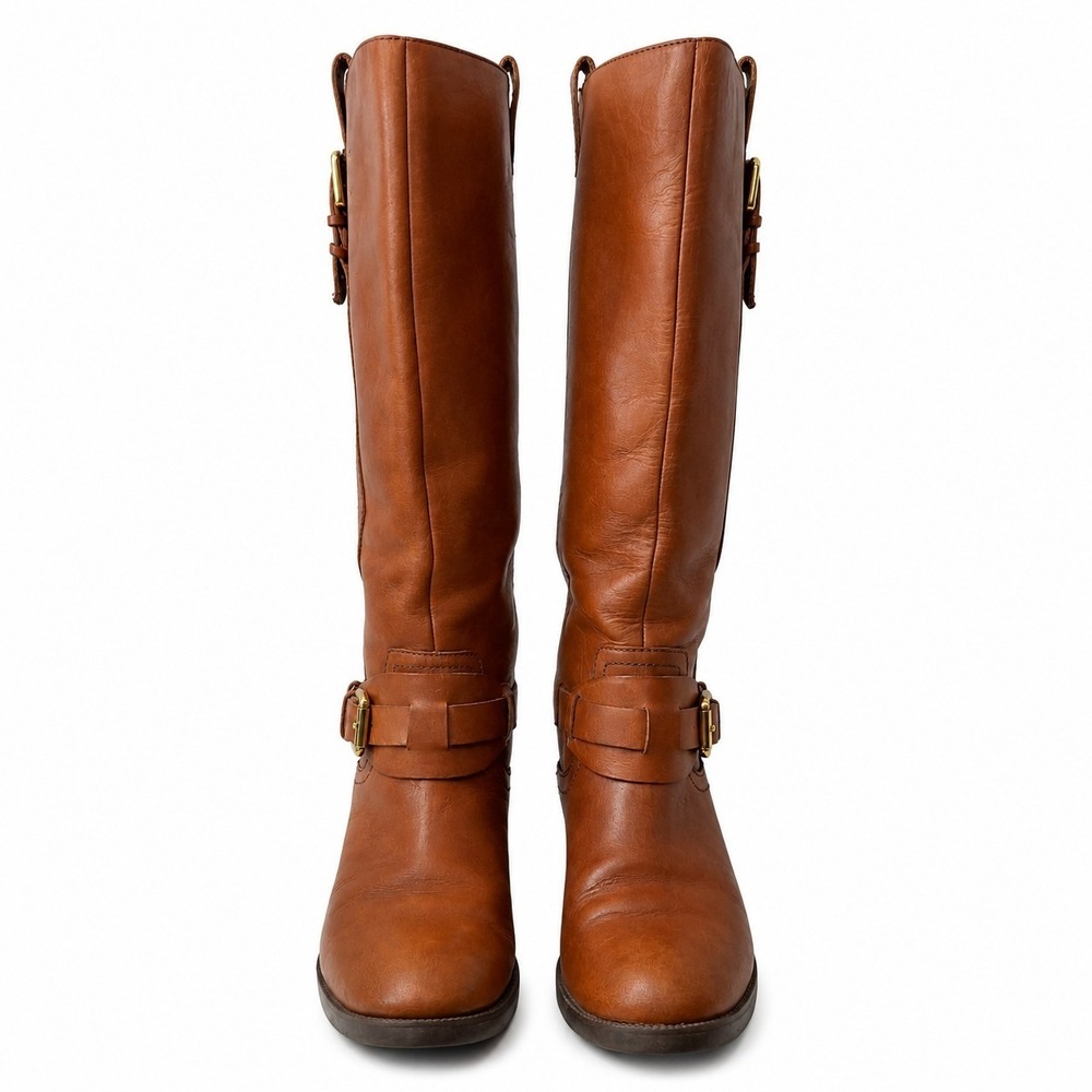 LRL Ralph Lauren "Charleen" Knee-High Riding Boots Sz 6B Chestnut Harness Buckle